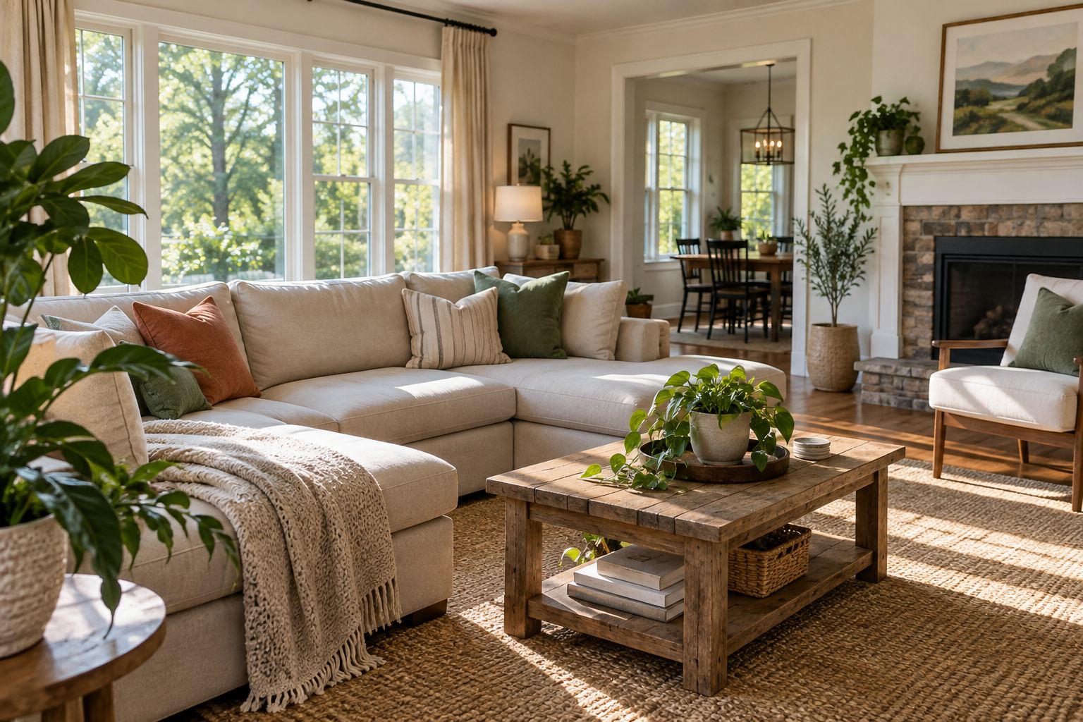 A cozy Cornelius living room, illustrative